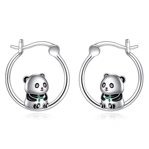 Panda Creolen für Damen 925 Sterling Silber Panda Creolen Schmuck Geschenke für Tochter Schwester Freunde(Panda Ohrringe) von YAFEINI