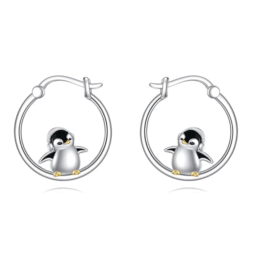 Pinguin Ohrringe für Damen Sterling Silber, Pinguin Creolen Schmuck Weihnachts geschenke für Mädchen und Damen von YAFEINI