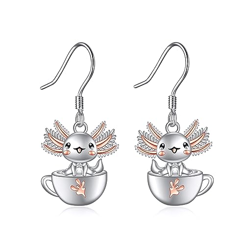 Axolotl Ohrringe für Damen Mädchen 925 Sterling Silber Tassen Hängend Ohrhänger Axolotl Schmuck Geschenk von YAFEINI