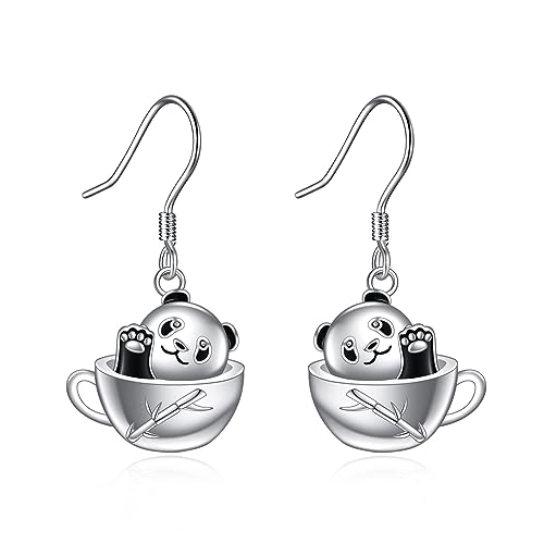 Panda Ohrringe für Damen Mädchen 925 Sterling Silber Tassen Hängend Ohrhänger Panda Schmuck Geschenk von YAFEINI