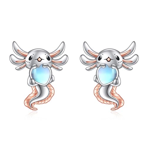 Axolotl Ohrringe für Damen Mädchen Sterling Silber Niedliche Mondstein Axolotl Ohrstecker Schmuck Geschenke von YAFEINI