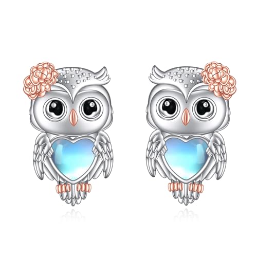 Mondstein Eule Ohrringe Sterling Silber Niedliche Eulen Ohrstecker Schmuck Geschenke für Damen Mädchen von YAFEINI