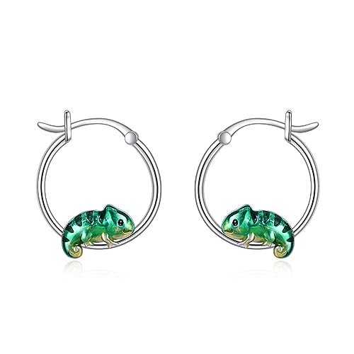 Chamäleon Ohrringe für Damen Mädchen 925 Sterling Silber Grüne Eidechse Creolen Ohrringe Chamäleon Schmuck Geschenk von YAFEINI