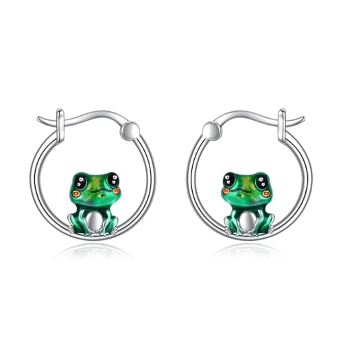 Frosch Ohrringe für Damen Mädchen 925 Sterling Silber Frosch Tier Creolen Ohrringe Schmuck Geschenk von YAFEINI