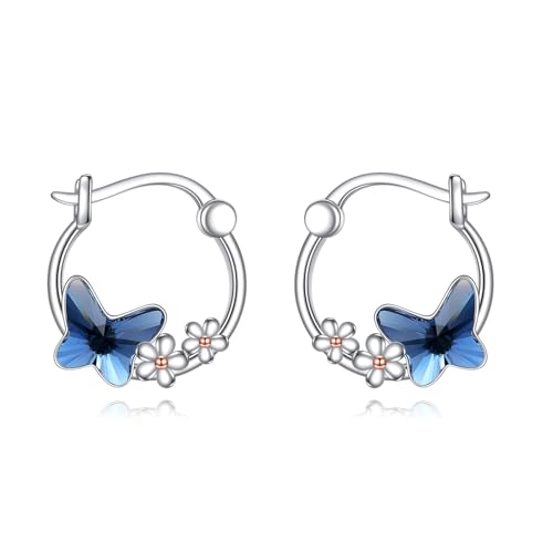 Schmetterling Ohrringe für Damen 925 Sterling Silber Schmetterling Creolen Ohrringe für Mädchen Schmuck Geschenk von YAFEINI