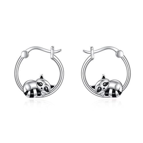 Waschbär Ohrringe für Damen Mädchen Creolen Ohrringe 925 Sterling Silber Waschbär Schmuck Tier Geschenk von YAFEINI