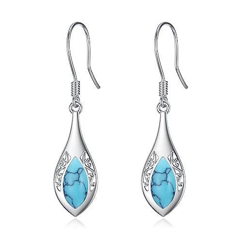 Türkise Ohrringe 925 Sterling Silber Filigrane Teardrop Türkise Tropfen Ohrhänger Schmuck Geschenke für Damen (Türkise Ohrringe) von YAFEINI
