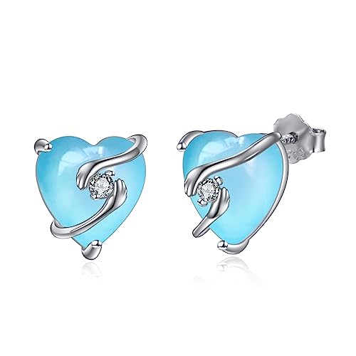 Umarmungs Ohrringe Sterling Silber Mondstein Umarmung Hand Ohrstecker Schmuck Geschenke für Damen Mädchen (Hand umarmen Ohrringe mit blauem Kristall) von YAFEINI