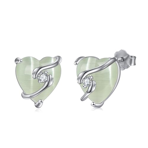 Umarmungs Ohrringe Sterling Silber Mondstein Umarmung Hand Ohrstecker Schmuck Geschenke für Damen Mädchen (Umarmungshand Ohrringe mit grünem Opal) von YAFEINI