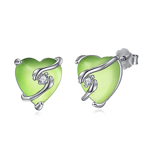 Umarmungs Ohrringe Sterling Silber Mondstein Umarmung Hand Ohrstecker Schmuck Geschenke für Damen Mädchen (Umarmungshand Peridot Ohrringe) von YAFEINI