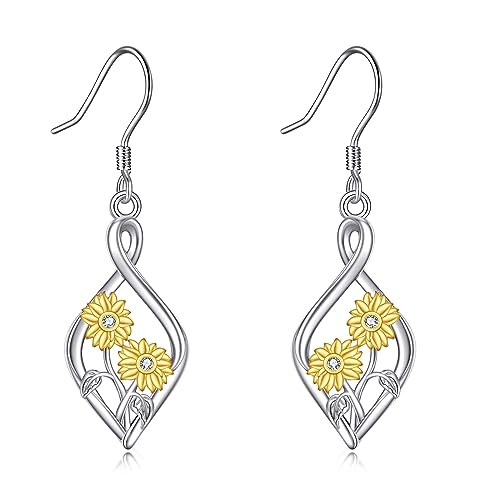 Sonnenblume Ohrringe für Damen 925 Sterling Silber Unendlichkeit Hängend Ohrhänger für Mädchen Infinity Schmuck Geschenk von YAFEINI