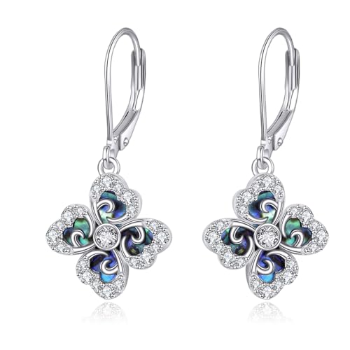 Kleeblatt Ohrringe Silber 925 Abalone Ohrhänger Kleeblatt Ohrringe Hängend Silber 925 Kleeblatt Schmuck Geschenk für Damen von YAFEINI