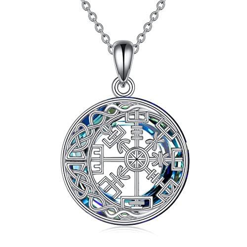 YAFEINI Wikinger Kompass Halskette Sterling Silber Kristall Kompass Schmuck für Frauen Norse Vegvisir Anhänger Geschenke für Nordic Pagan von YAFEINI