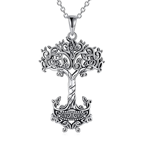 Viking Thor's Hammer Halskette Lebensbaum Anhänger Nordisches Amulett Halskette Nordic Vegvisir Rune Talisman Anhänger Wikingerschmuck Geschenke für Männer Damen (B-Viking Thor's Hammer) von YAFEINI