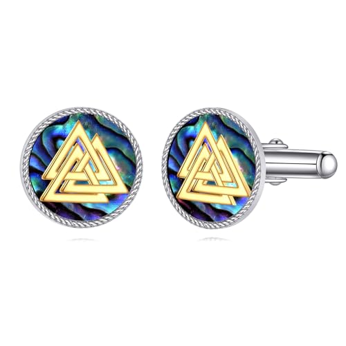 Wikinger Manschettenknöpfe Herren 925 Sterling Silber Abalone Muschel Runen Cufflinks for Men Schmuck Geschenk für Vater Männer Business von YAFEINI