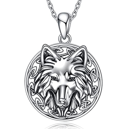 Wolf Halskette Keltischer Knoten 925 Sterling Silber Mond Viking Anhänger Halskette Schmuck Geschenke für Frauen Männer Mädchen von YAFEINI