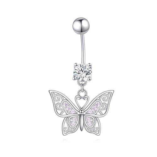14G Bauchnabelpiercing Schmetterling 925 Sterlingsilber 10 mm Stablänge Piercing Bauchnabel CZ Nabelpiercing Butterfly Belly Button Bar Navel Ring Frauen Männer von YAFEINI