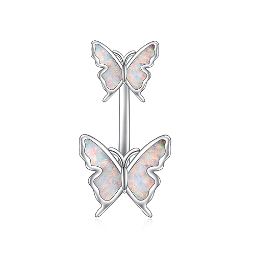 YAFEINI 14G Schmetterling Bauchnabel Ringe Sterling Silber Schmetterling Body Piercing Schmuck Geschenke für Damen Mädchen von YAFEINI