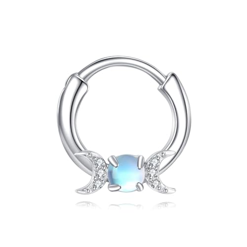 16g Septum Ring Dreifachmond 925 Sterling Silber Mondstein Mond Septum Nasen Ring Piercing Schmuck Geschenk für Damen Mädchen Frauen von YAFEINI