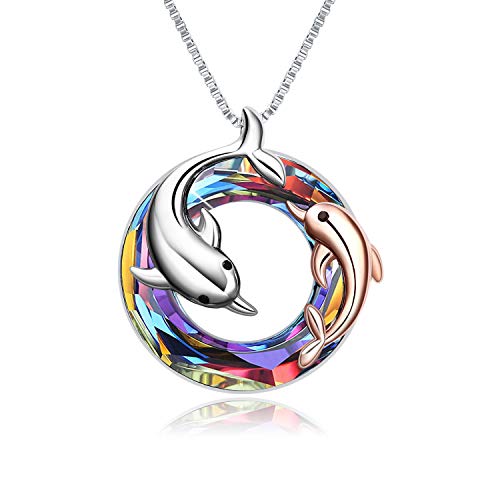 YAFEINI 925 Sterling Silber Kristall Delphin Halsketten Delphin Anhänger Ozean Schmuck Halskette für Frauen Mädchen (colorful) von YAFEINI