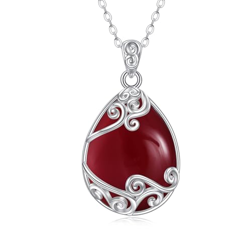 YAFEINI 925 Sterling Silber Roter Achat Kette Filigrane Anhänger Halskette Schmuck für Damen Mädchen (BB-Roter Achat Filigrane Halskette) von YAFEINI