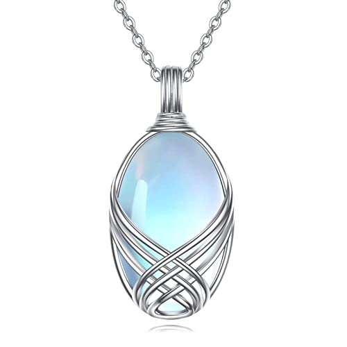 YAFEINI 925 Sterling Silber Mondstein Kette Filigrane Anhänger Halskette Schmuck für Damen Mädchen (E-Filigrane Mondstein Kette) von YAFEINI