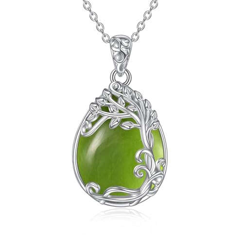 YAFEINI Baum des Lebens Grüner Peridot Kette 925 Sterling Silber Lebensbaum Anhänger Halskette Schmuck für Damen Mädchen (QQ-Baum des Lebens Grüner Peridot Kette) von YAFEINI