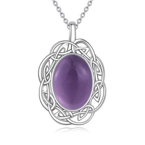 YAFEINI Amethyst Kette für Damen 925 Sterling Silber Keltische Anhänger Halskette Lila Amethyst Schmuck Geschenk für Mädchen von YAFEINI