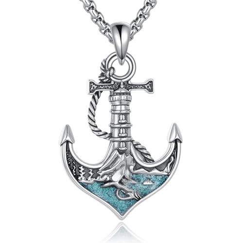 YAFEINI Anker Kette Sterling Silber Leuchtturm Kette Türkis Anker Schmuck Geschenke für Frauen und Männer von YAFEINI