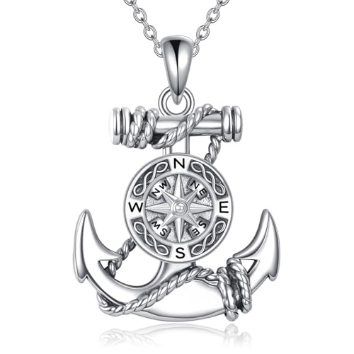 YAFEINI Ankerkette Für Herren 925er Sterlingsilber Nautischer Kompass Anhänger Wikinger Seemann Schmuck Geschenk Für Ehemann Und Vater von YAFEINI