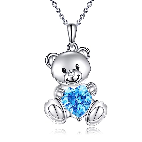 YAFEINI Bär Kette Halskette Teddybär Herz Kristall Anhänger 925 Sterling Silber Bär Schmuck Geschenk für Damen Mädchen (C-Tragen) von YAFEINI