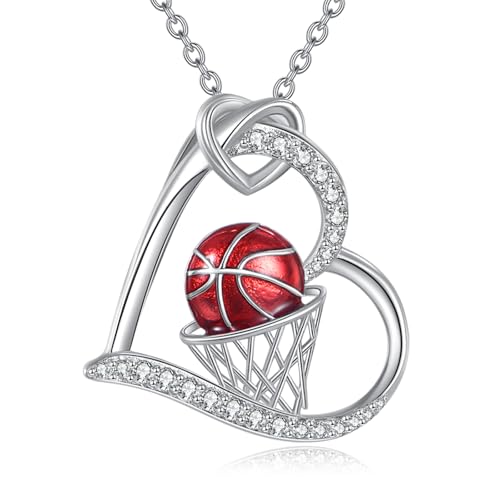 YAFEINI Basketball Kette 925er Sterlingsilber Sport Anhänger Halskette Sport Schmuck Basketball Geschenk für Frauen Damen von YAFEINI