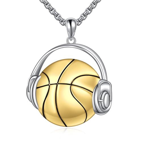 YAFEINI Basketball Kette 925 Sterling Silber Sport Anhänger Halskette Hip Hop Gold Basketball Schmuck Geschenk für Herren von YAFEINI