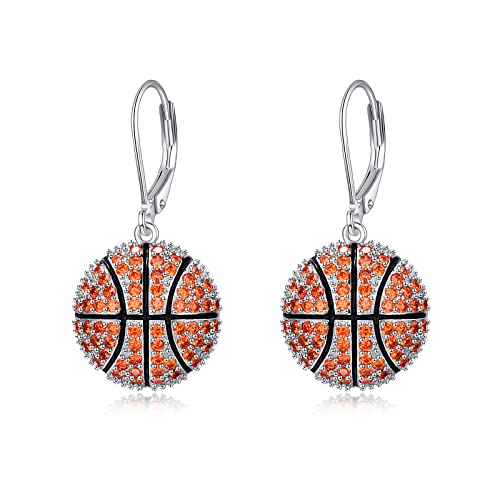 YAFEINI Basketball Ohrringe Sterling Silber Basketball Leverback Dangle Drop Ohrringe Sport Schmuck Geschenke für Frauen Mädchen von YAFEINI