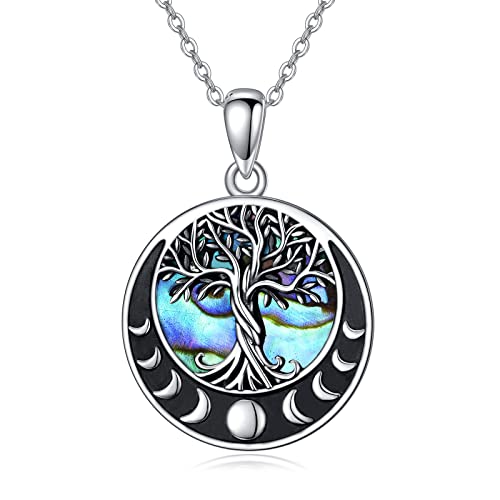 YAFEINI Baum Des Lebens Halskette 925 Sterling Silber Mondphase Baum Des Lebens Anhänger Halskette Für Frauen Familie Baum Muttertag Schmuck Geschenke von YAFEINI