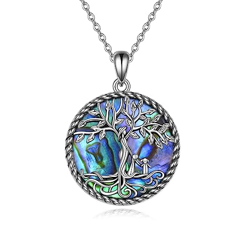 YAFEINI Baum Des Lebens Halskette Sterling Silber Mutter Und Zwei Kinder Baum Des Lebens Anhänger Halskette Abalone Muschel Stammbaum Schmuck Für Frauen Mädchen Mutter Tochter Geschenke von YAFEINI