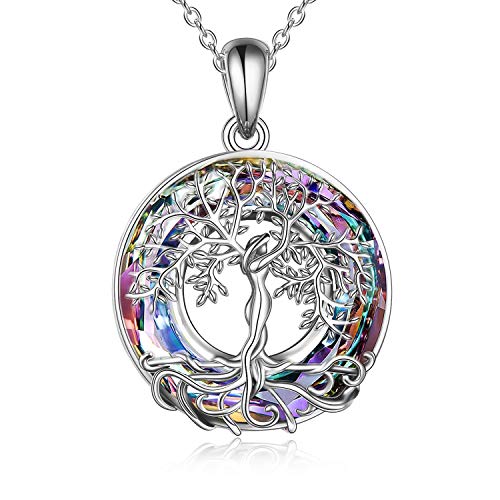 YAFEINI Baum des Lebens Halskette, 925 Sterling Silber Baum des Lebens Kristall Anhänger Schmuck Geschenke für Frauen von YAFEINI