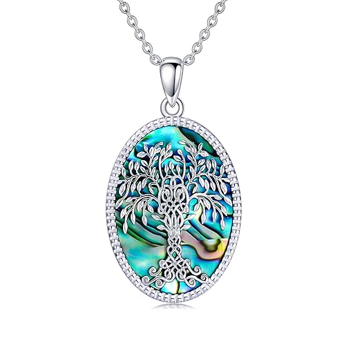 YAFEINI Baum des Lebens Kette für Damen Herren Sterling Silber Lebensbaum Keltischer Knoten Halskette Anhänger Baum des Lebens Schmuck Abalone Muschel Geschenk (Keltische Lebensbaum Halskette) von YAFEINI