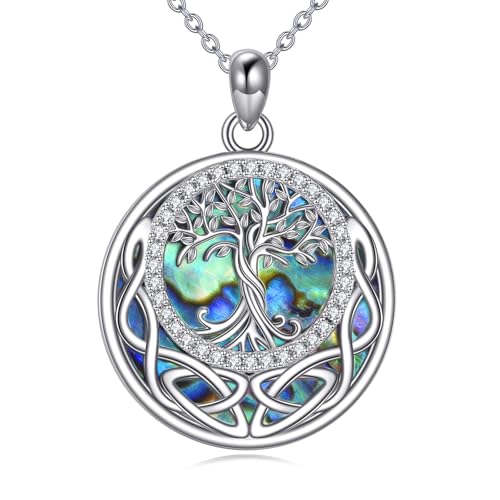 YAFEINI Baum des Lebens Kette 925 Sterling Silber Mondstein Keltischer Knoten Pentagramm Anhänger Halskette für Damen Schmuck von YAFEINI