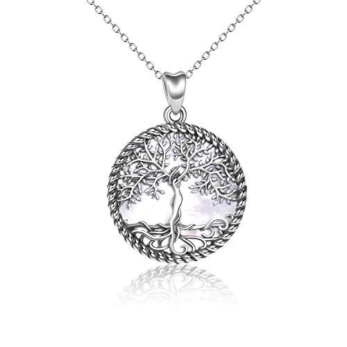 YAFEINI Baum des Lebens Halskette 925 Sterling Silber Perlmutt Baum des Lebens Anhänger Schmuck für Damen Mädchen von YAFEINI