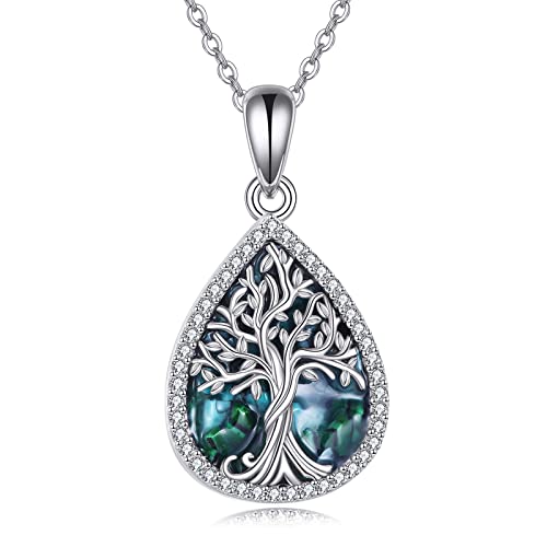 YAFEINI Baum des Lebens Halskette S925 Sterling Silber Kristall Baum des Lebens Anhänger Halskette Keltischer Knoten Baum des Lebens Schmuck für Frauen Geschenke (Türkis) von YAFEINI