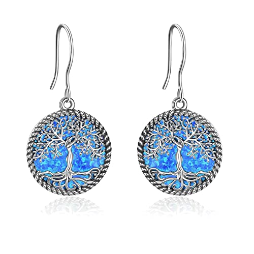 YAFEINI Baum des Lebens Ohrringe Sterling Silber Blauer Opal Baum des Lebens Ohrhänger für Damen Mädchen Schmuck Geschenke von YAFEINI