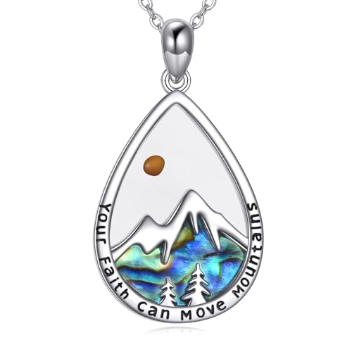 YAFEINI Berg Halskette mit Senfkorn Damen 925 Sterling Silber Christlicher Schmuck Glaube Hoffnung Liebe Senfkorn Anhänger Kette Geschenk für Frauen von YAFEINI