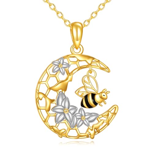 YAFEINI Biene Halskette Sterling Silber Wabe süße Blume Anhänger Halskette Biene Schmuck Geschenke für Damen (Biene Halskette) von YAFEINI