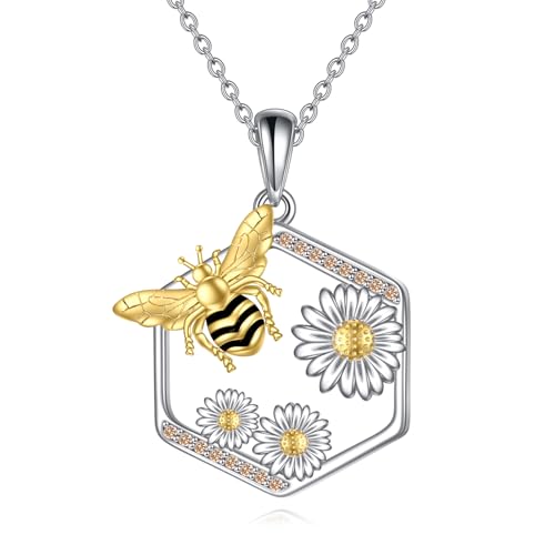 YAFEINI Biene Halskette für Damen 925 Sterling Silber Biene Gänseblümchen Anhänger Kette Biene Schmuck Weihnachten Geschenke für Mädchen Mutter Tochter (Biene Kette) von YAFEINI
