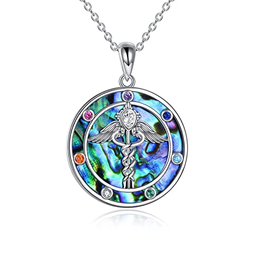 YAFEINI Caduceus Halskette Anhänger Sterling Silber Krankenschwester Themed Kette Krankenschwester Geschenke für Damen Arzt Graduierung Medizinisch Student Mädchen (Caduceus Halskette) von YAFEINI