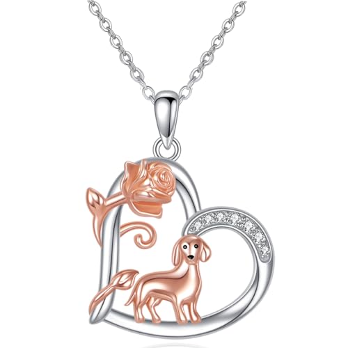 YAFEINI Dachshund/Schnauzer Anhänger Halskette 925 Sterling Silber Dachshund/Schnauzer Hund Halskette Tier Schmuck Geschenke für Frauen (Dachshund Halskette) von YAFEINI