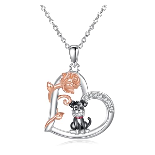 YAFEINI Dachshund/Schnauzer Anhänger Halskette 925 Sterling Silber Dachshund/Schnauzer Hund Halskette Tier Schmuck Geschenke für Frauen (Schnauzer Halskette) von YAFEINI