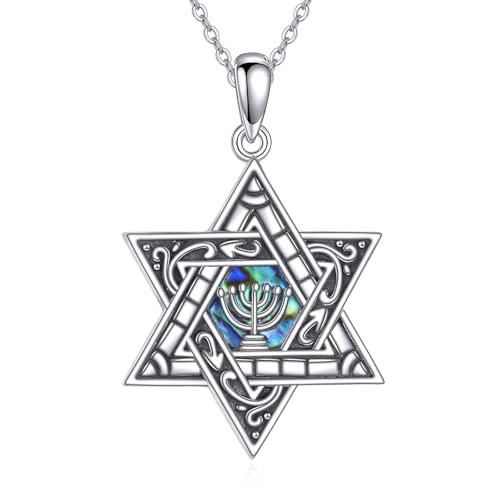 YAFEINI Davidstern Kette 925 Sterling Silber Davidstern Menora Anhänger Halskette Chanukka Schmuck Jüdische Religiöse Geschenk für Frauen Männer Mütter von YAFEINI