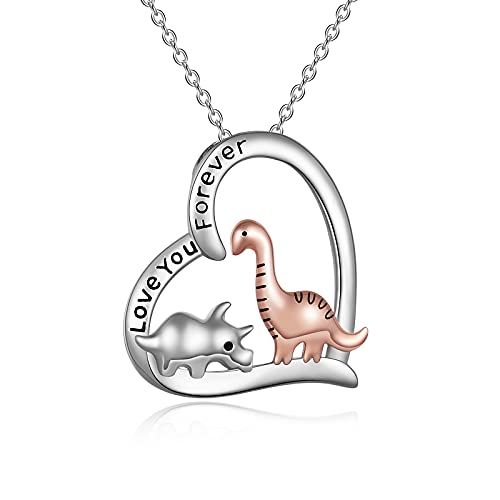 YAFEINI Dinosaurier Halskette Geschenke Sterling Silber Triceratops und Brontosaurus Dinosaurier Anhänger Halskette für Frauen Mädchen Schmuck von YAFEINI